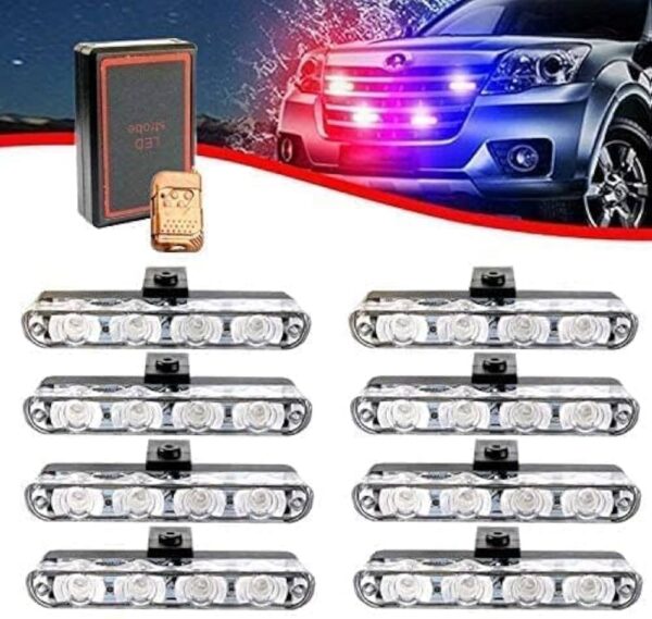 Automaze Car Police Light 8 X 4 LED With Wireless Remote, Red & Blue Police Strobe Flasher