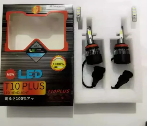 T10 Plus Led Headlight Bulbs 3 Sided Chip - With Free Parking Bulbs (H4 fitting ) H4 -H11- 9005 -9006- H1- H3- H7